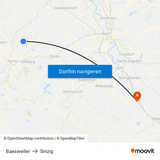 Baesweiler to Sinzig map