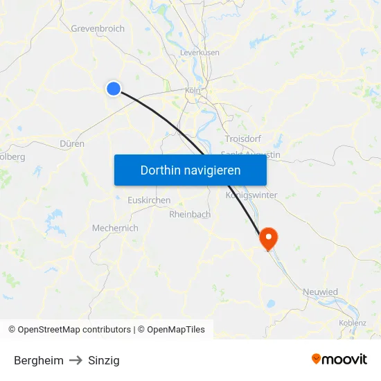 Bergheim to Sinzig map