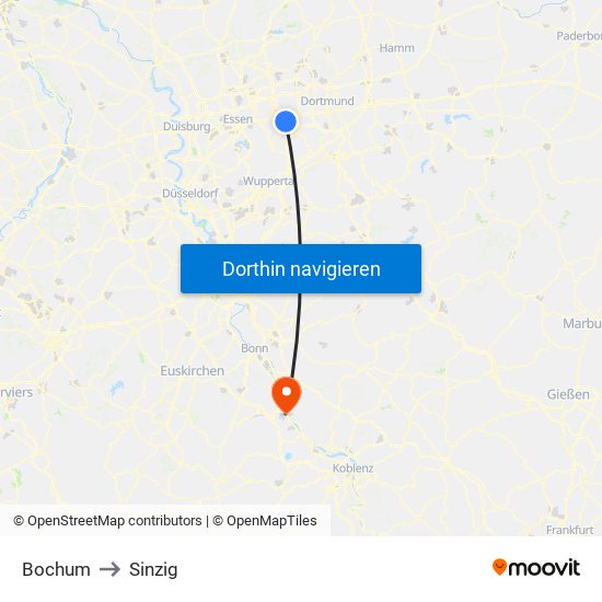 Bochum to Sinzig map