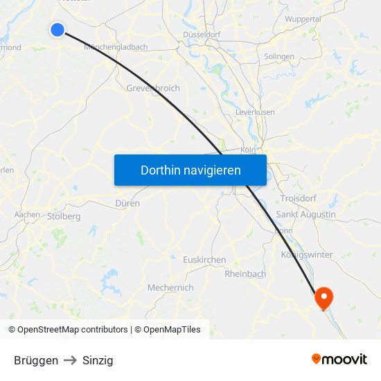 Brüggen to Sinzig map