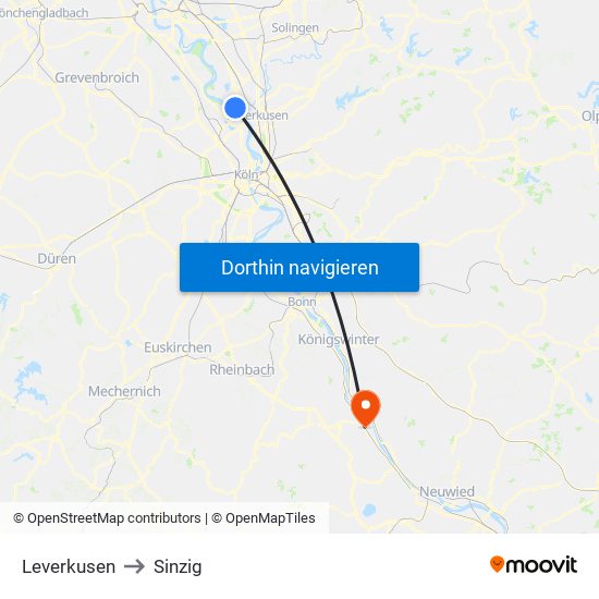 Leverkusen to Sinzig map