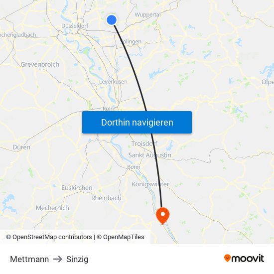 Mettmann to Sinzig map