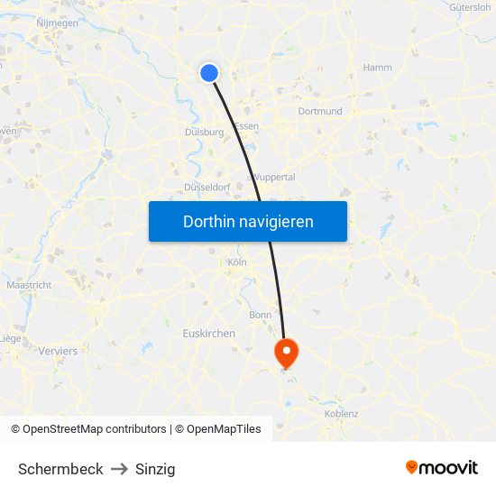 Schermbeck to Sinzig map