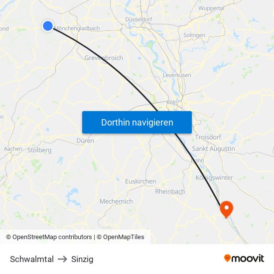 Schwalmtal to Sinzig map