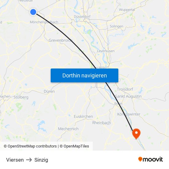 Viersen to Sinzig map