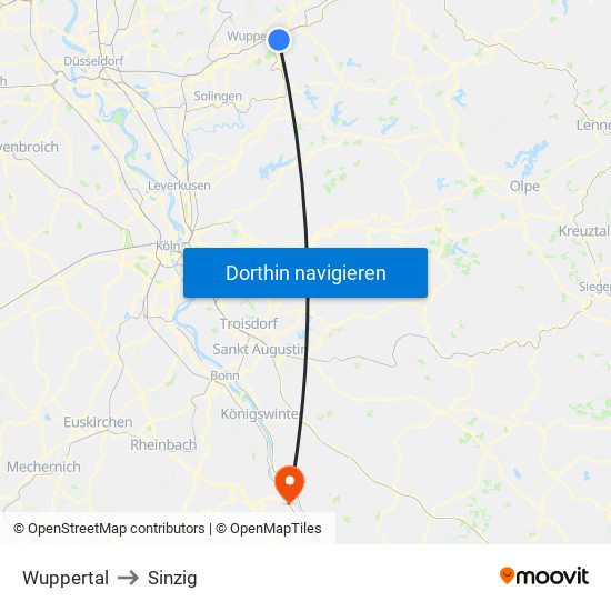 Wuppertal to Sinzig map