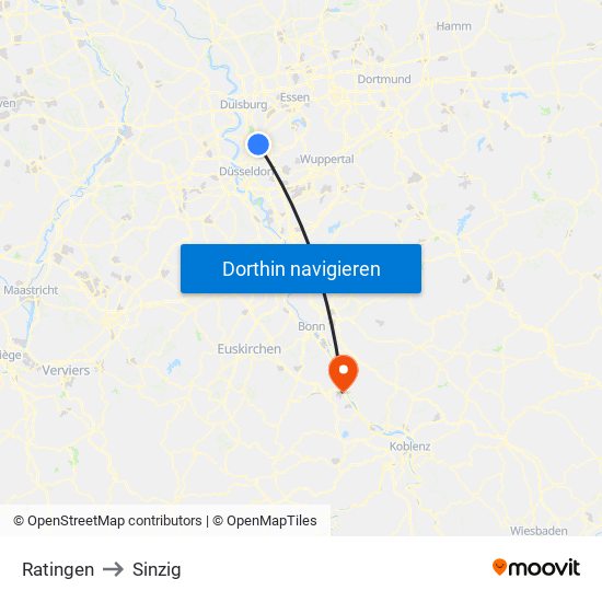 Ratingen to Sinzig map