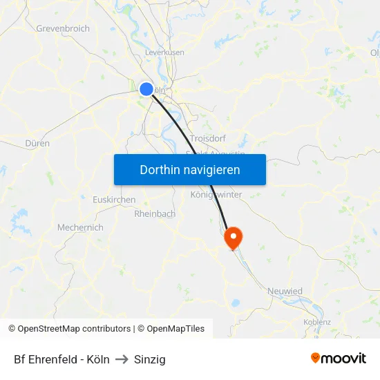 Bf Ehrenfeld - Köln to Sinzig map