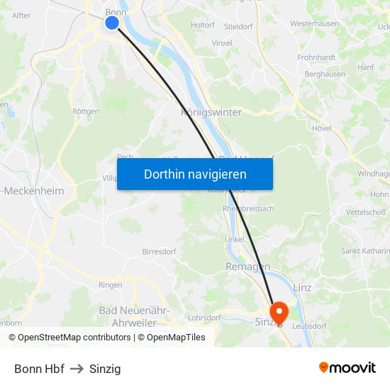Bonn Hbf to Sinzig map
