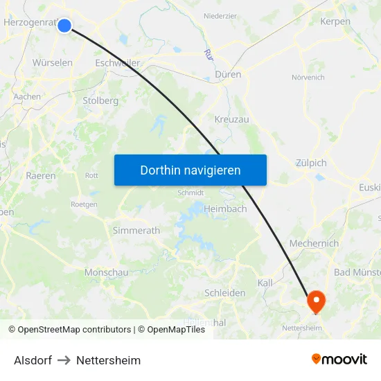 Alsdorf to Nettersheim map