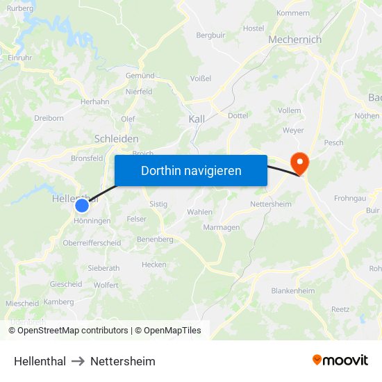 Hellenthal to Nettersheim map