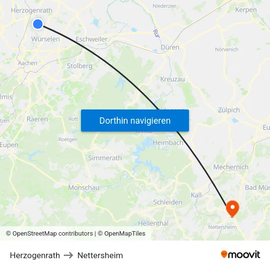 Herzogenrath to Nettersheim map