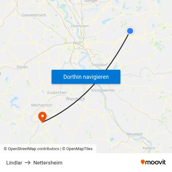 Lindlar to Nettersheim map