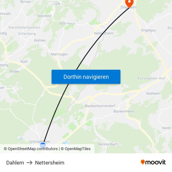 Dahlem to Nettersheim map