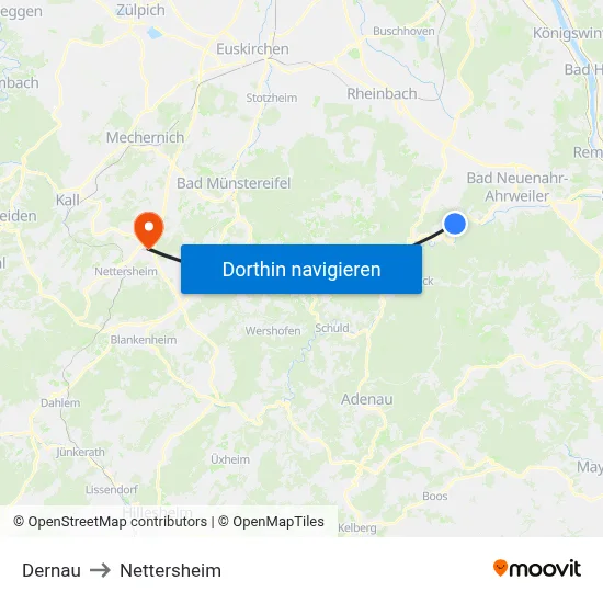 Dernau to Nettersheim map