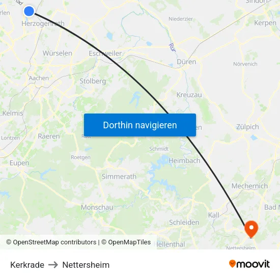 Kerkrade to Nettersheim map