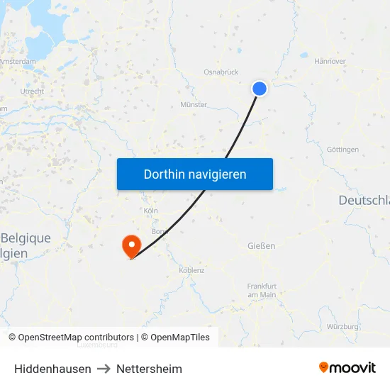 Hiddenhausen to Nettersheim map