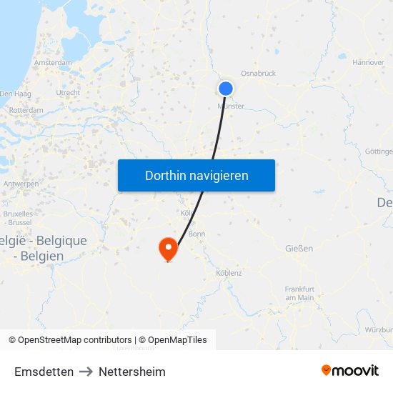 Emsdetten to Nettersheim map