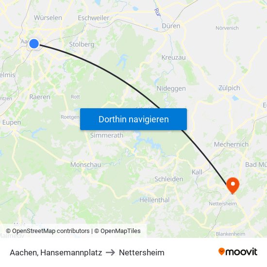 Aachen, Hansemannplatz to Nettersheim map