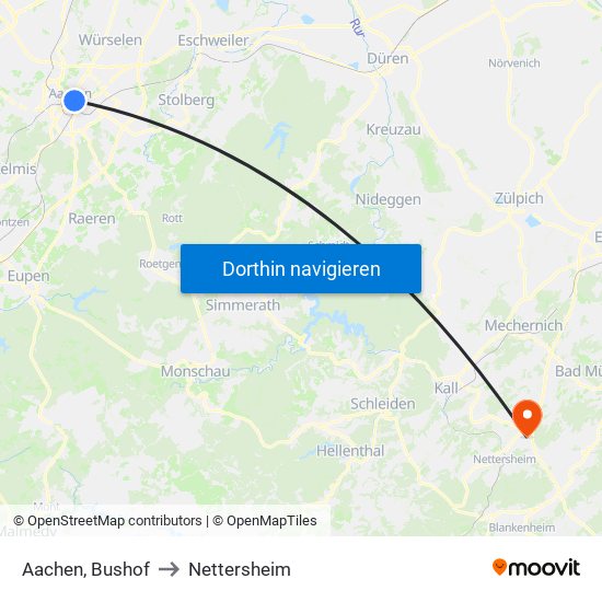 Aachen, Bushof to Nettersheim map