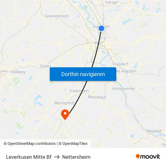 Leverkusen Mitte Bf to Nettersheim map