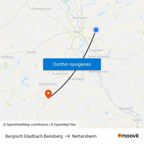 Bergisch Gladbach Bensberg to Nettersheim map