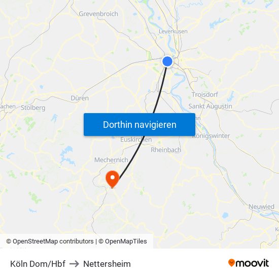 Köln Dom/Hbf to Nettersheim map