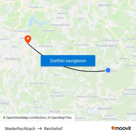 Niederfischbach to Reichshof map