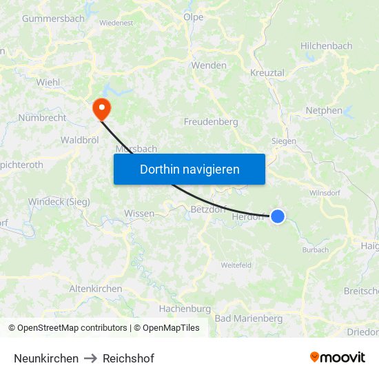 Neunkirchen to Reichshof map