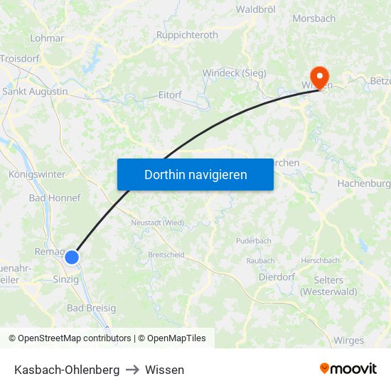 Kasbach-Ohlenberg to Wissen map