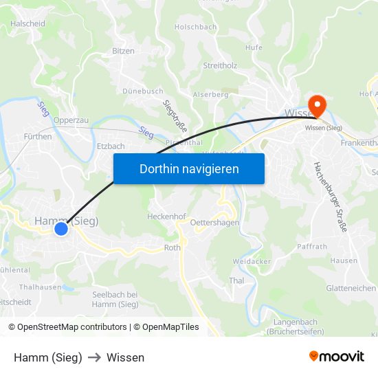 Hamm (Sieg) to Wissen map