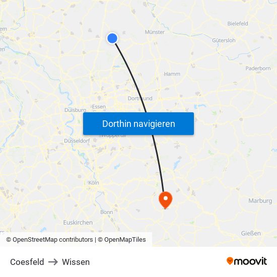 Coesfeld to Wissen map