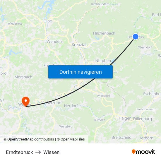 Erndtebrück to Wissen map