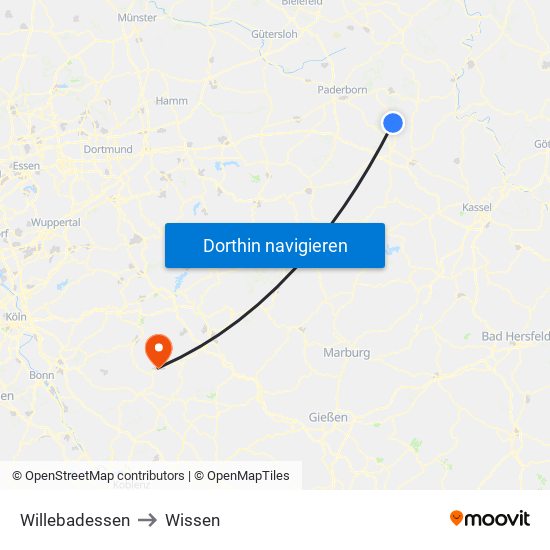 Willebadessen to Wissen map