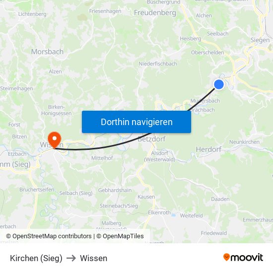 Kirchen (Sieg) to Wissen map