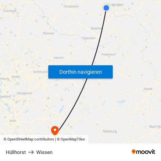 Hüllhorst to Wissen map