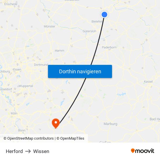 Herford to Wissen map