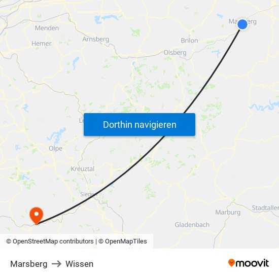 Marsberg to Wissen map