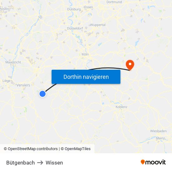 Bütgenbach to Wissen map