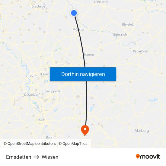 Emsdetten to Wissen map