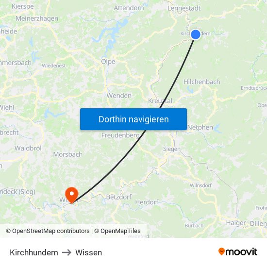 Kirchhundem to Wissen map