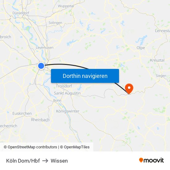 Köln Dom/Hbf to Wissen map