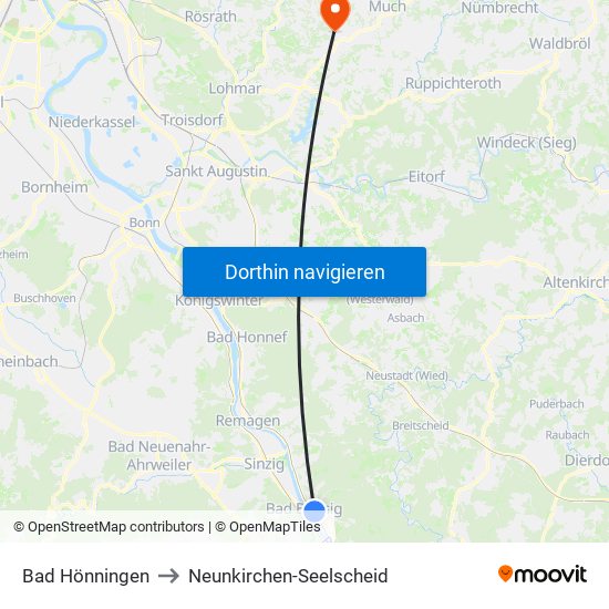 Bad Hönningen to Neunkirchen-Seelscheid map