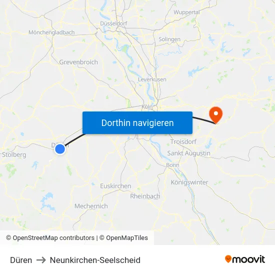Düren to Neunkirchen-Seelscheid map