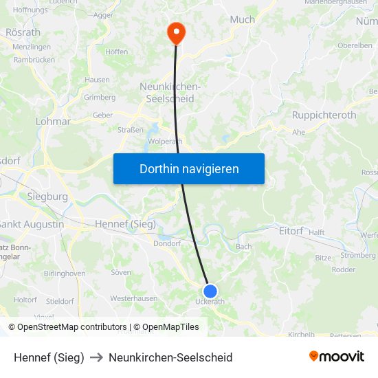 Hennef (Sieg) to Neunkirchen-Seelscheid map