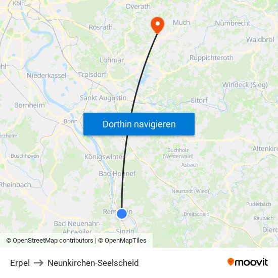 Erpel to Neunkirchen-Seelscheid map