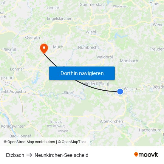 Etzbach to Neunkirchen-Seelscheid map