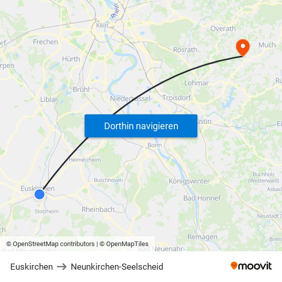 Euskirchen to Neunkirchen-Seelscheid map