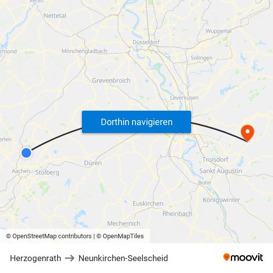 Herzogenrath to Neunkirchen-Seelscheid map