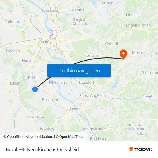 Brühl to Neunkirchen-Seelscheid map